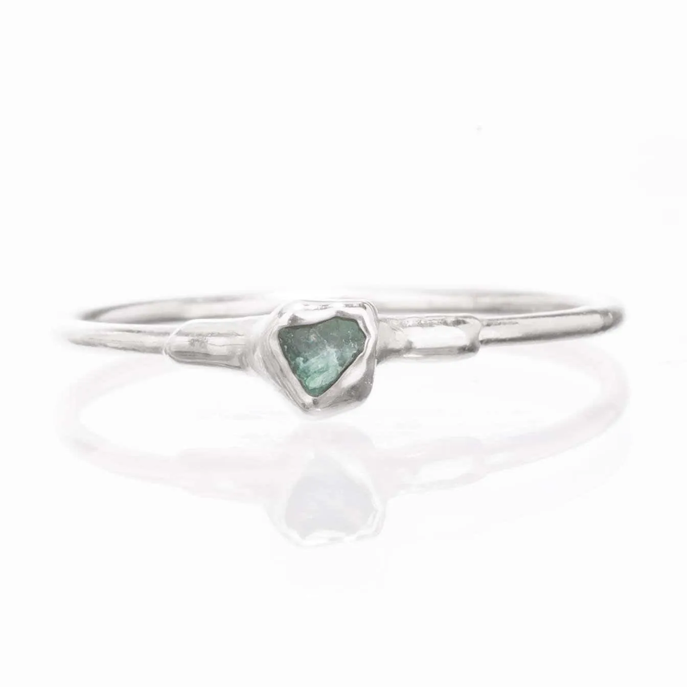 Dainty Raw Emerald Ring in Sterling Silver