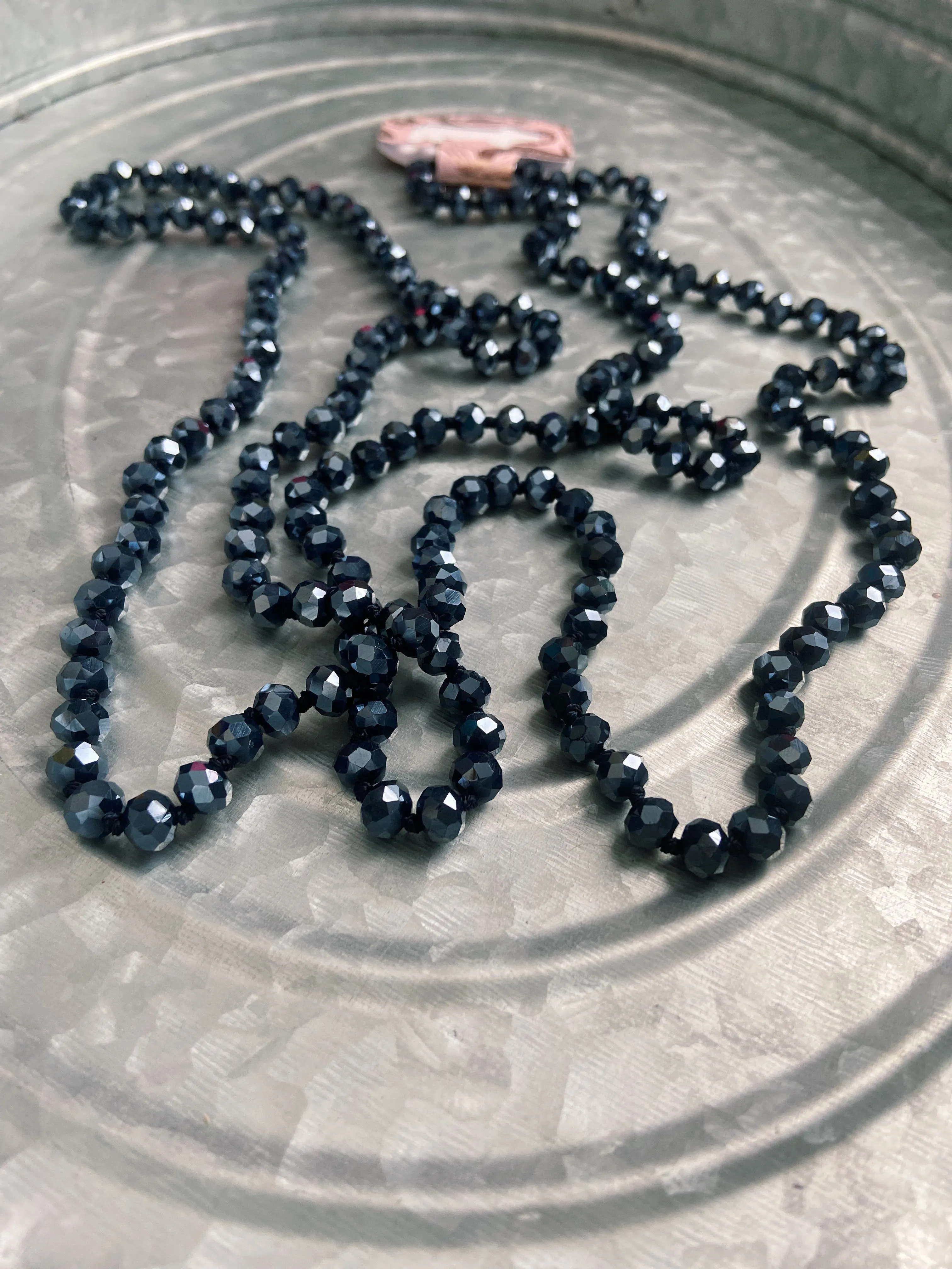 Dark Blue Iridescent Beaded Necklace