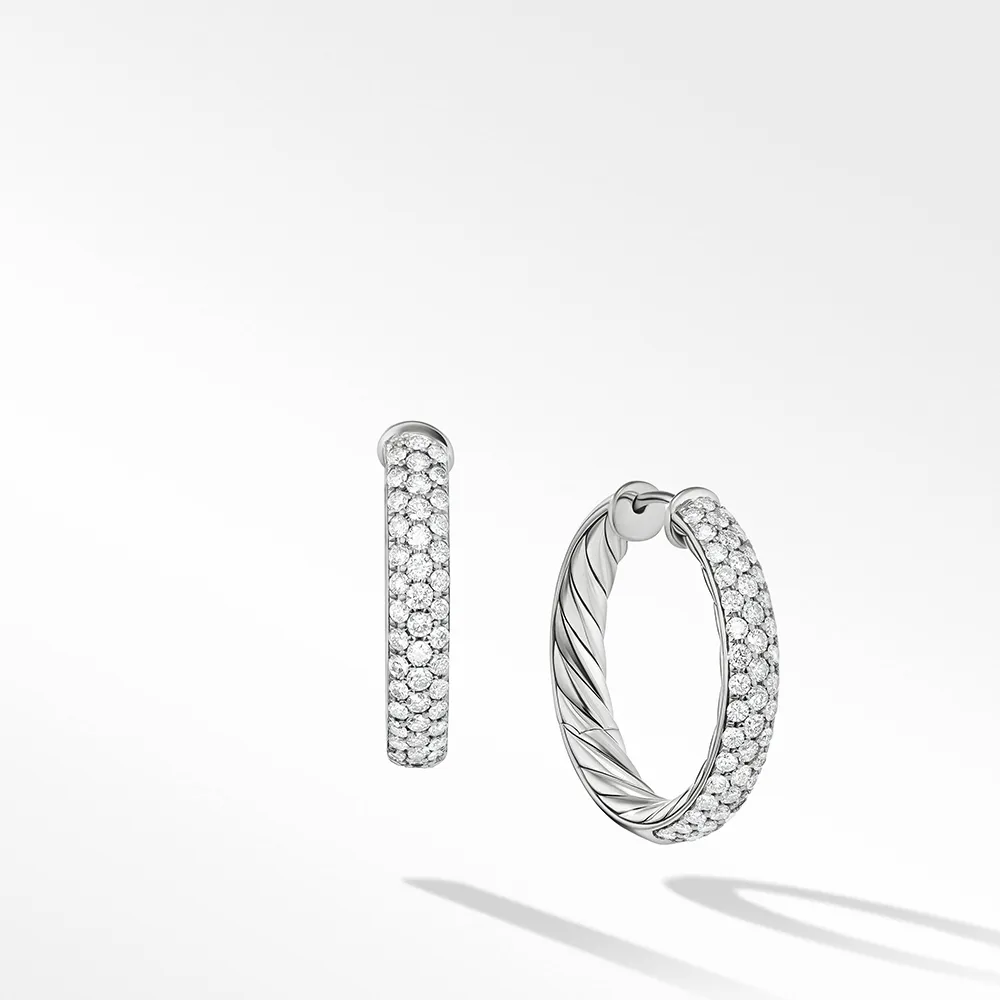 David Yurman Mercer Hoop Earrings In Sterling Silver With Pavé Diamonds