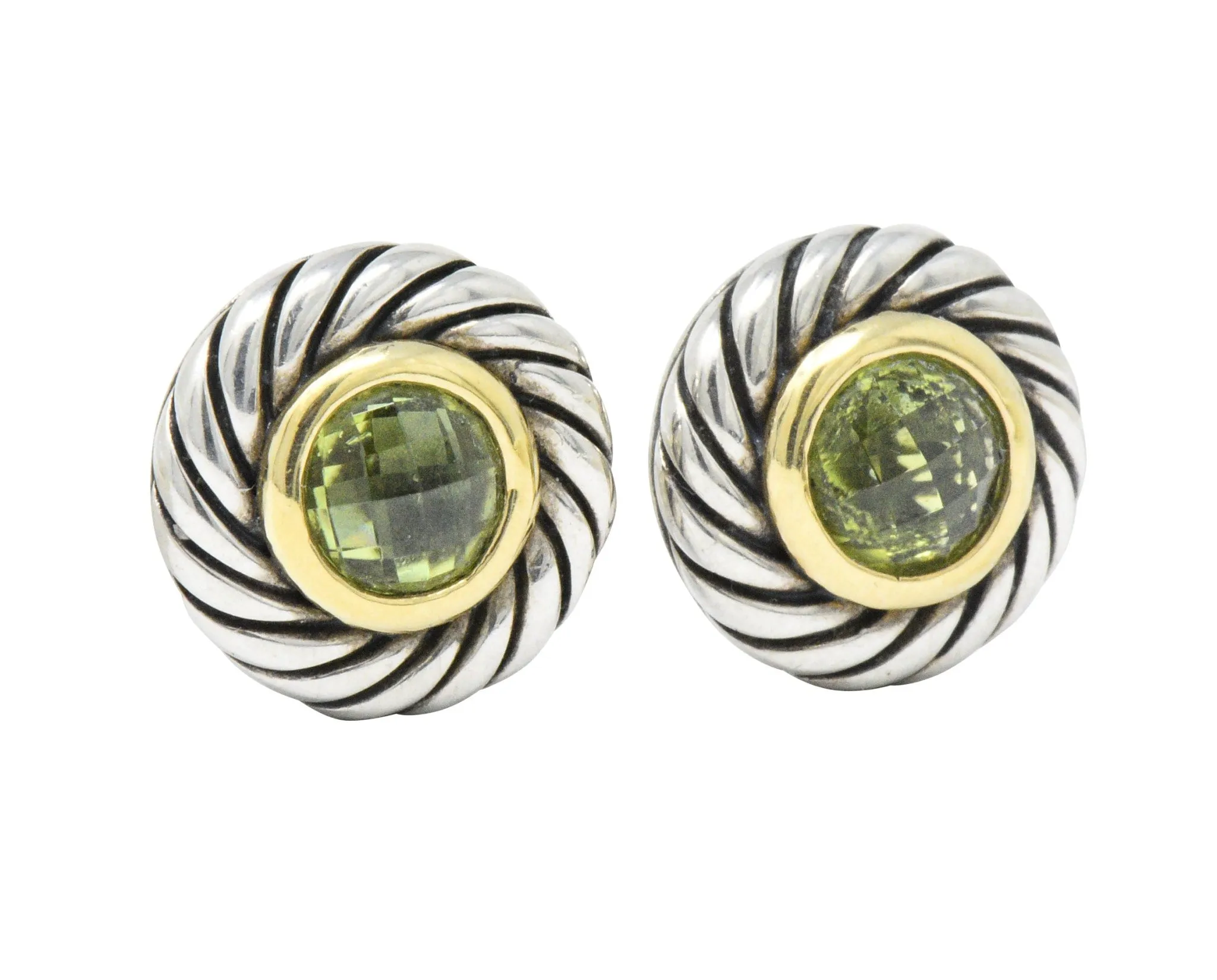 David Yurman Peridot 18 Karat Gold Sterling Silver Cookie Earrings