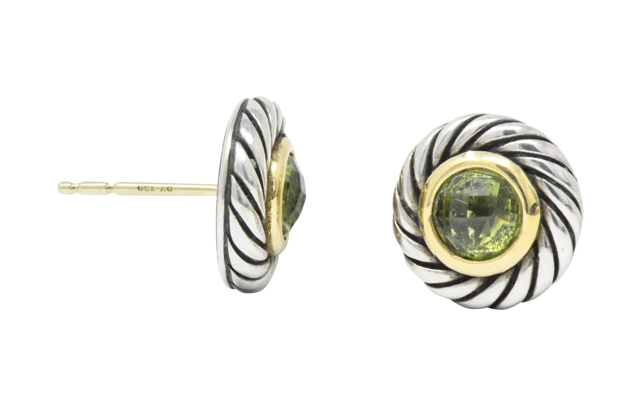 David Yurman Peridot 18 Karat Gold Sterling Silver Cookie Earrings