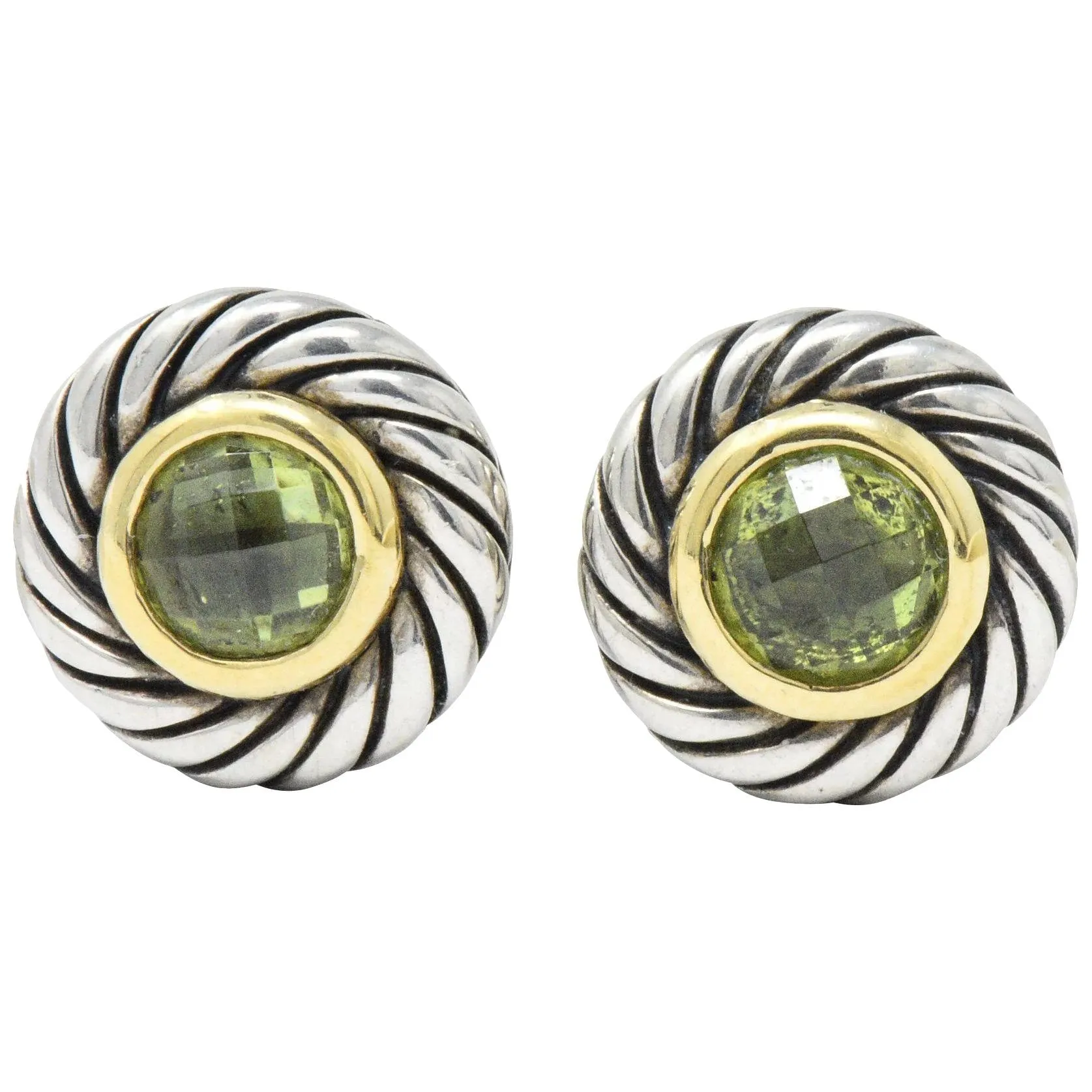 David Yurman Peridot 18 Karat Gold Sterling Silver Cookie Earrings