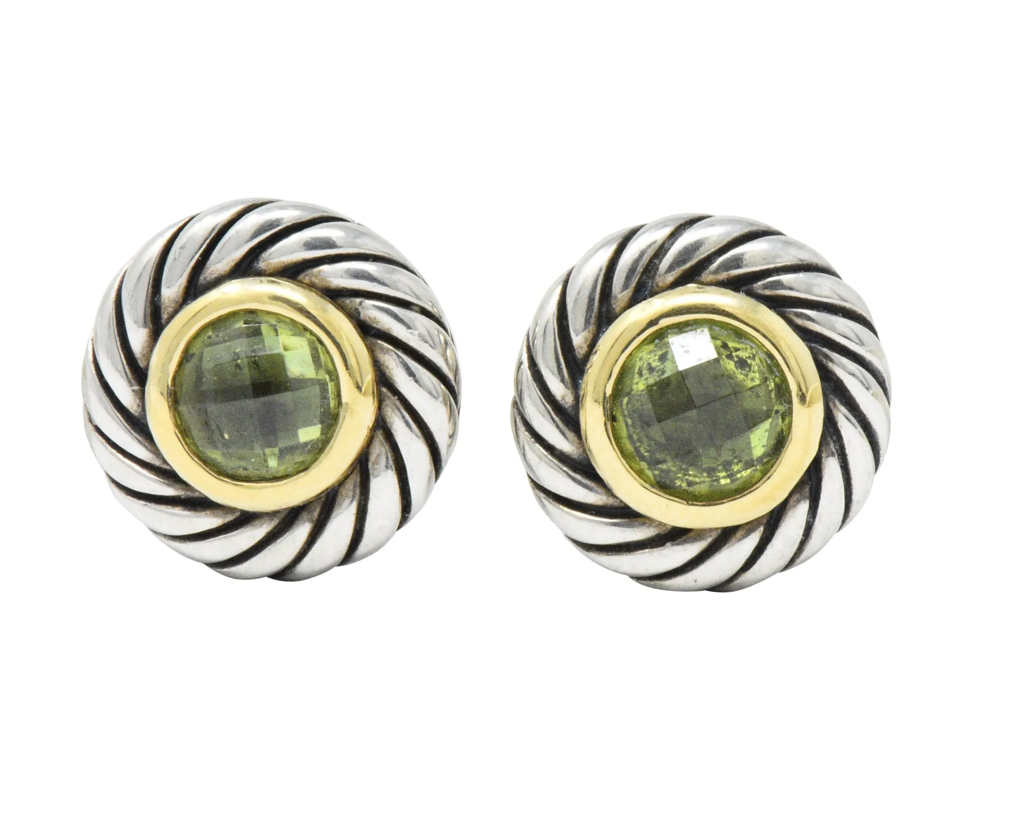 David Yurman Peridot 18 Karat Gold Sterling Silver Cookie Earrings