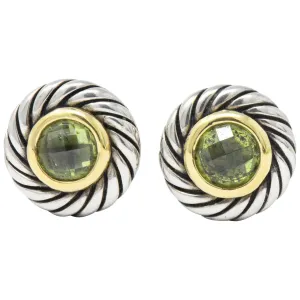 David Yurman Peridot 18 Karat Gold Sterling Silver Cookie Earrings