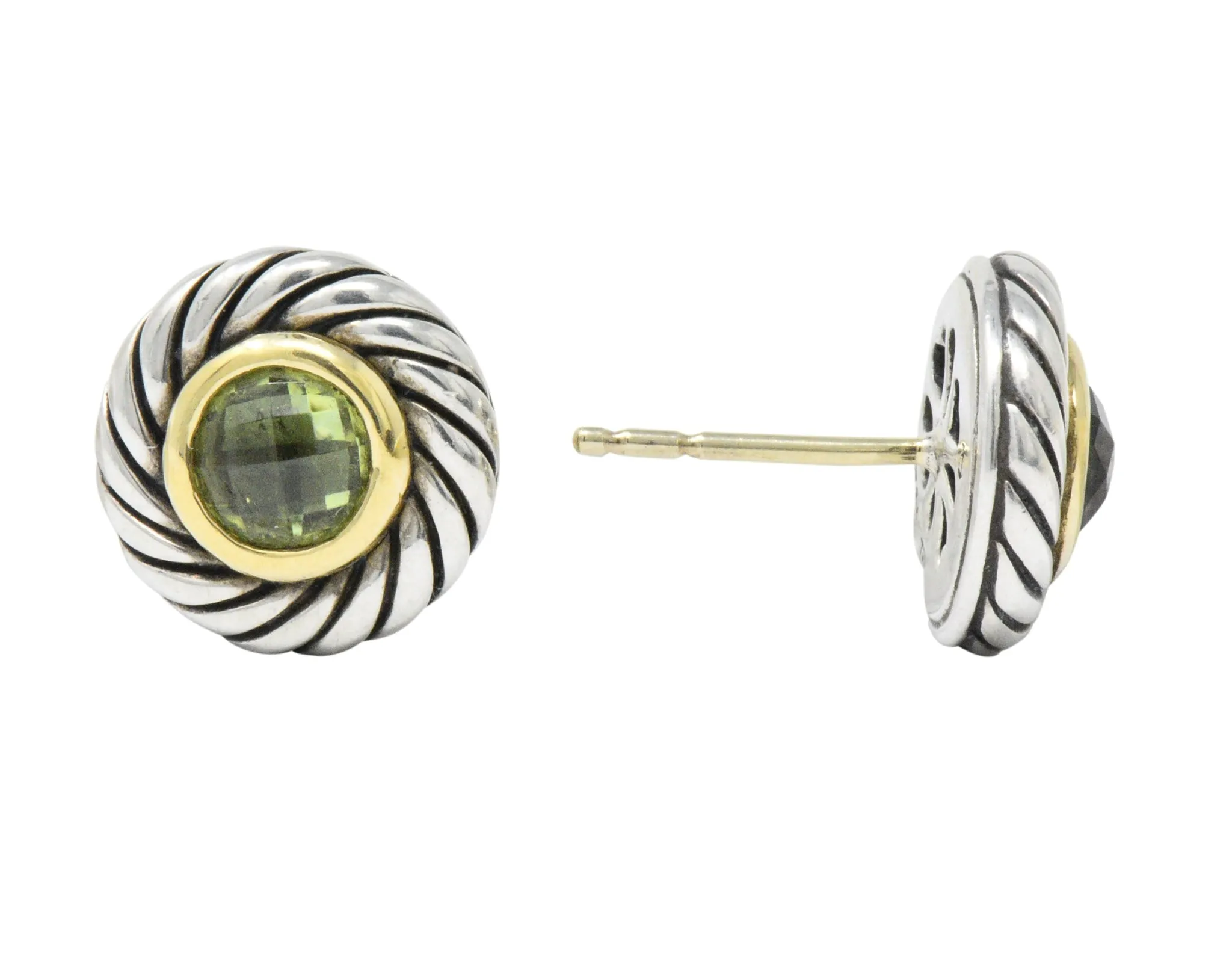 David Yurman Peridot 18 Karat Gold Sterling Silver Cookie Earrings