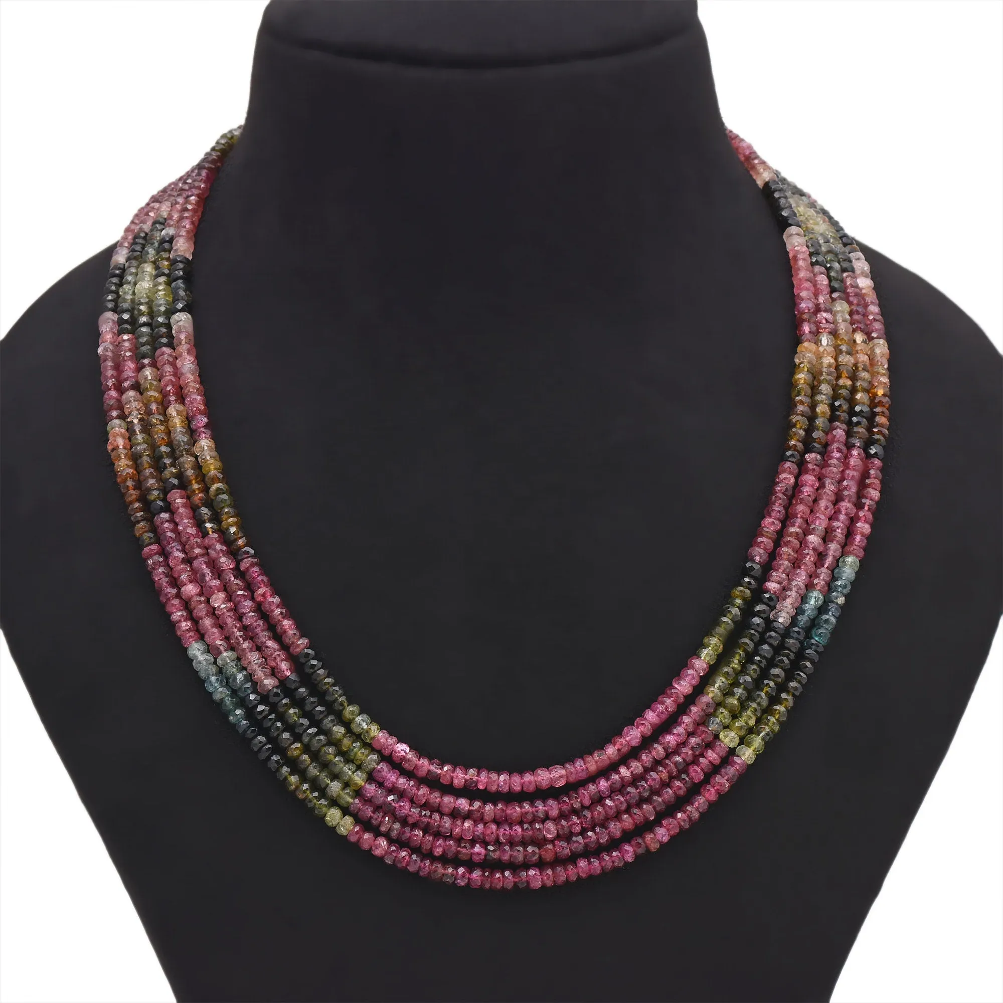 Designer Faceted Multi Tourmaline Layered Beaded Necklace