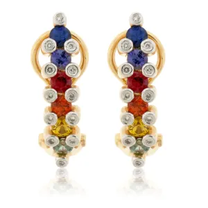 Diamond Accented Rainbow Sapphire Hoop Earrings