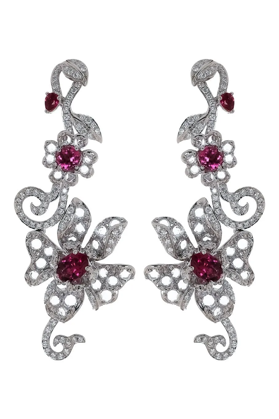 Diamond Sapphire Garnet Drop Earrings