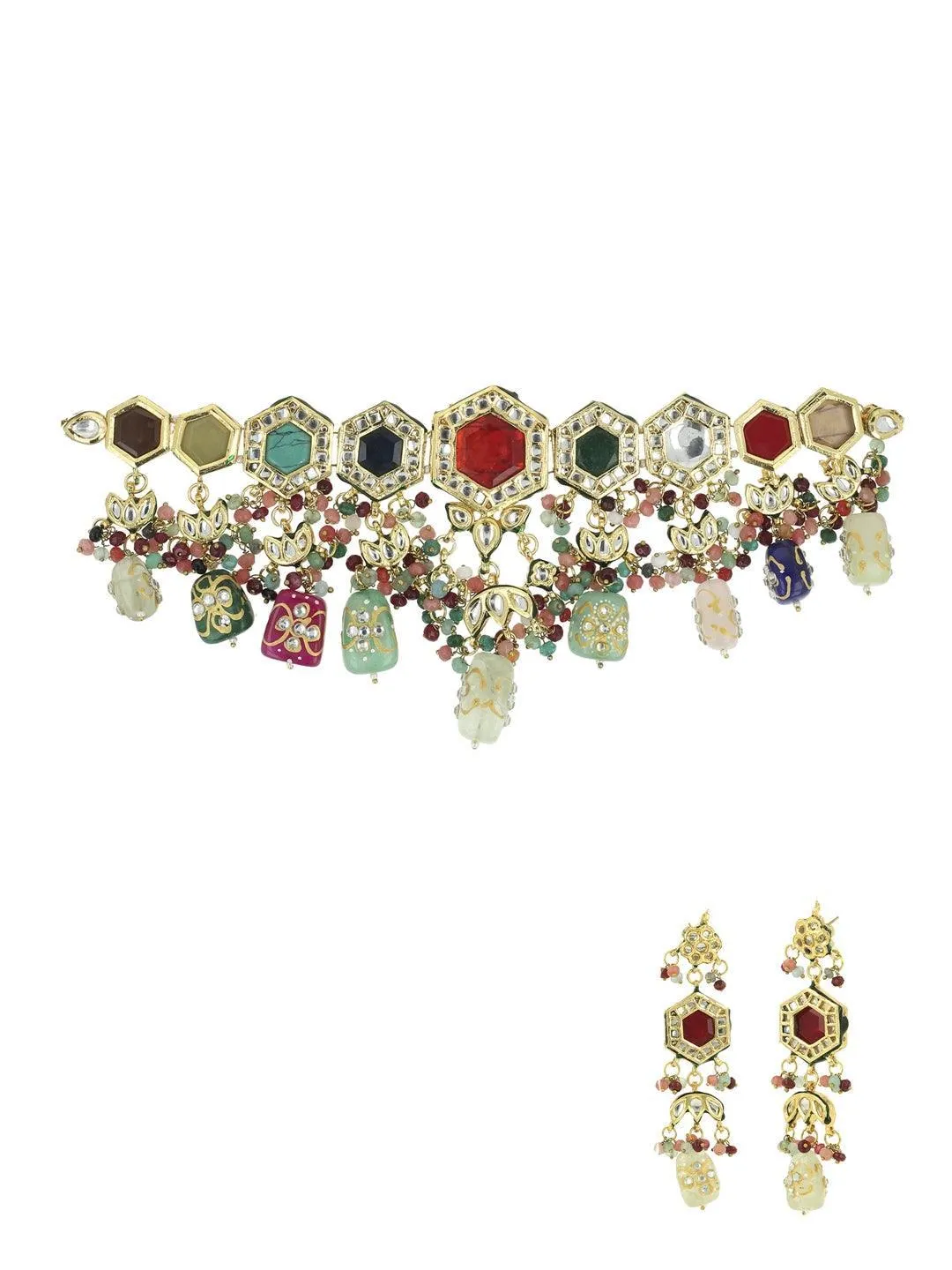 Diyakrishna In Multi Color Navratna Stone Choker Set