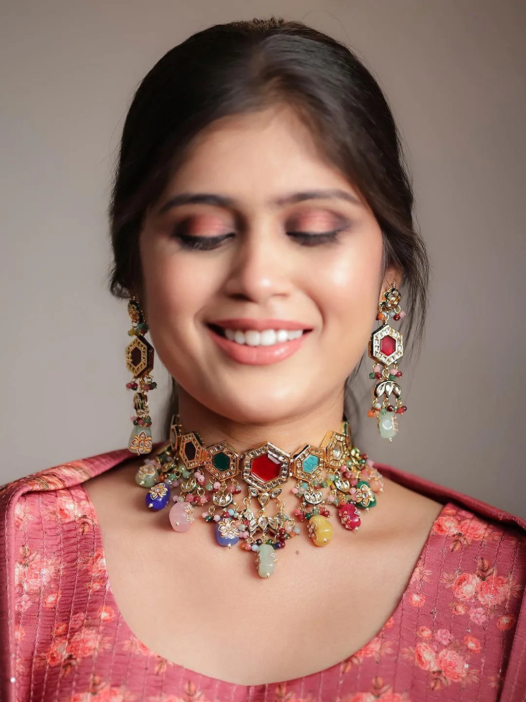 Diyakrishna In Multi Color Navratna Stone Choker Set