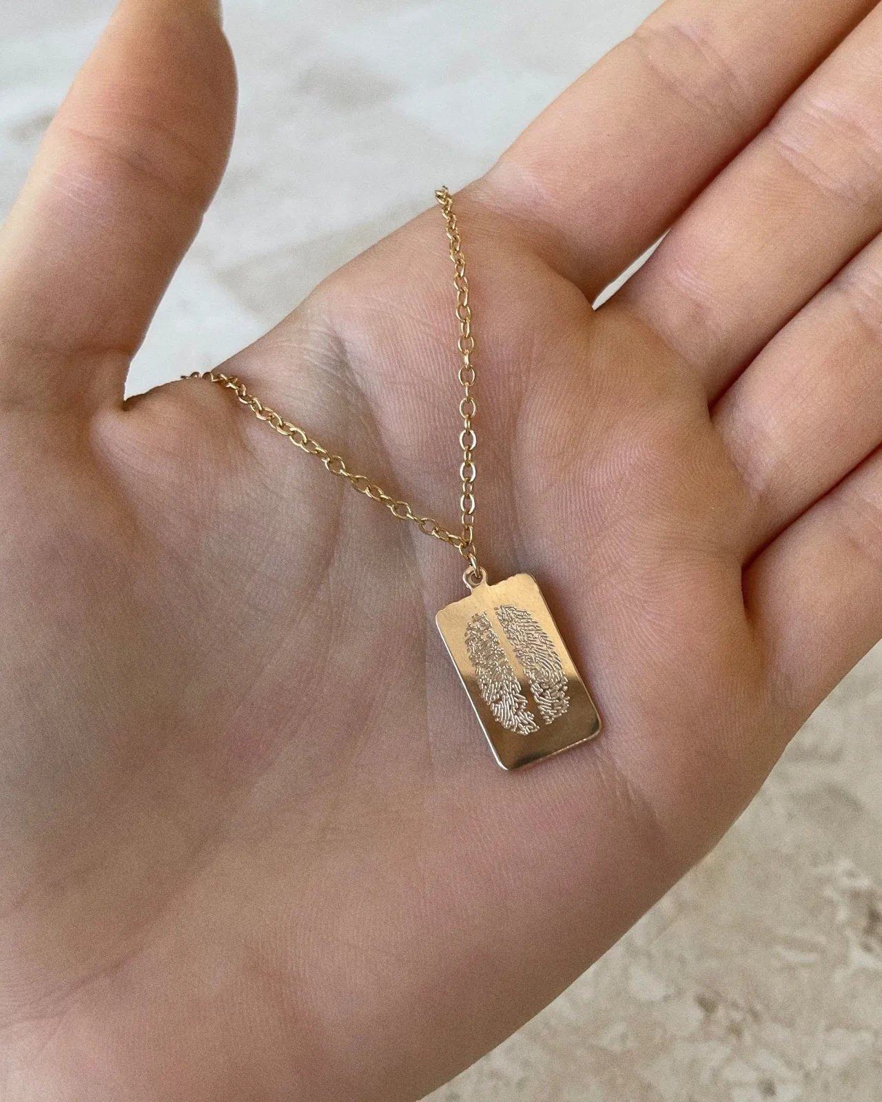 Double Fingerprint Tag Necklace  - 14k Yellow Gold Fill