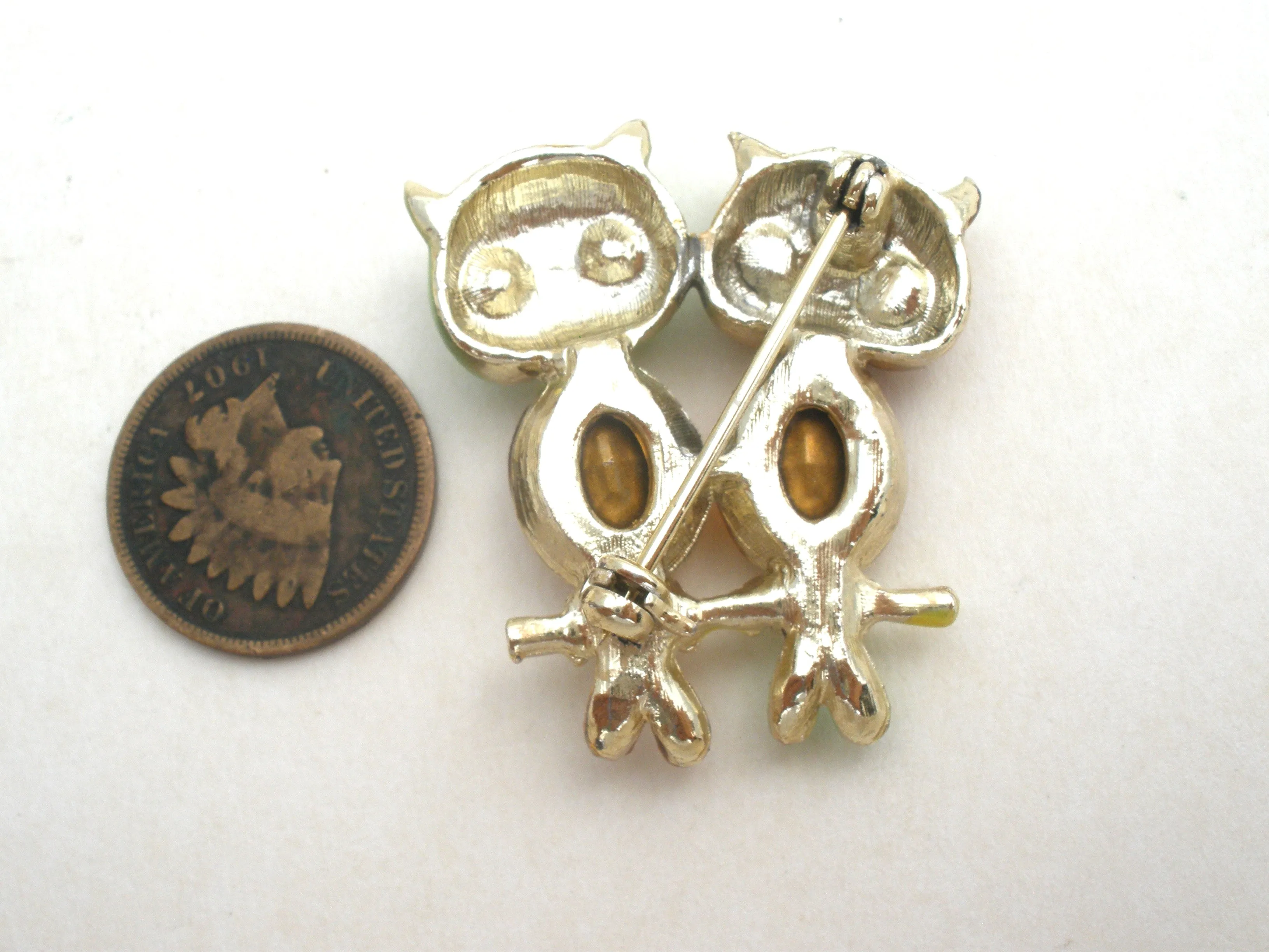 Double Jelly Belly Owl Brooch Enamel Vintage Pin