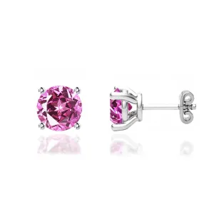 DOVE - Round Pink Sapphire Platinum Stud Earrings