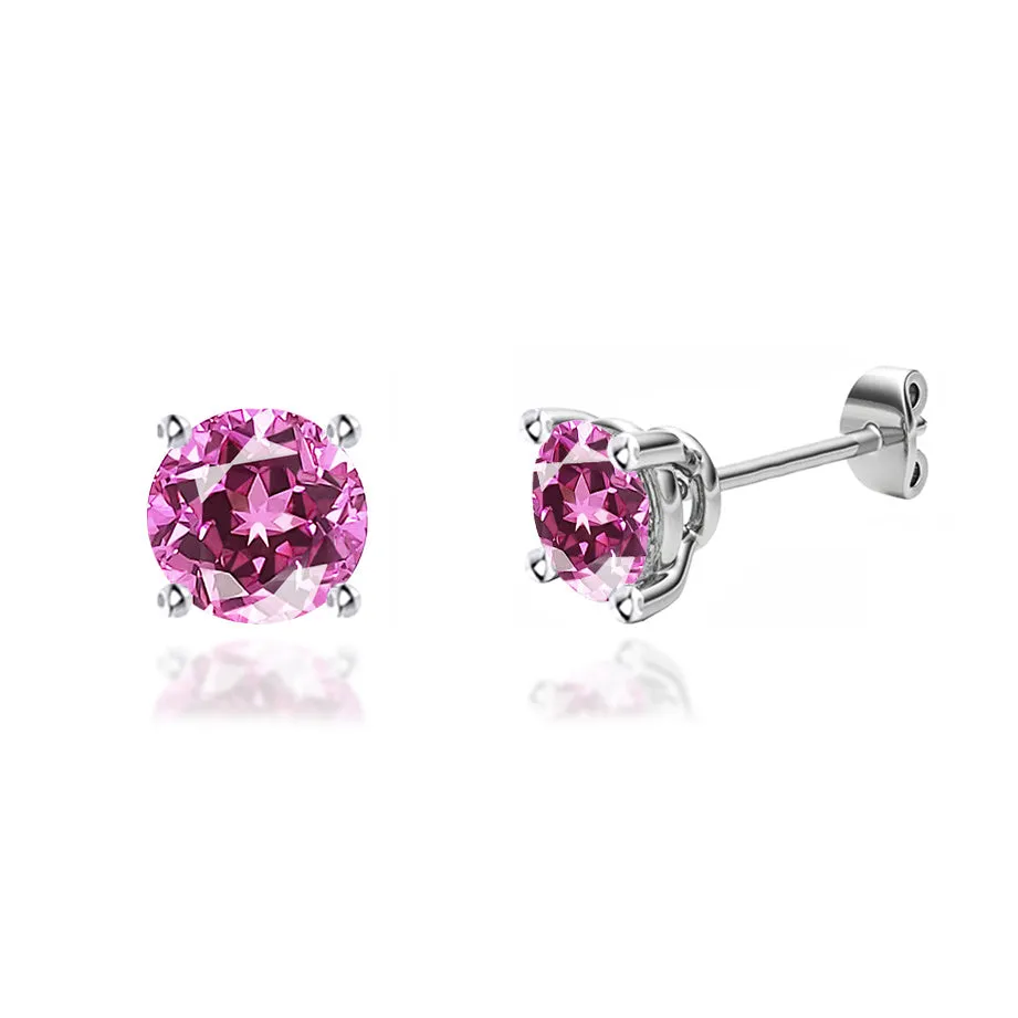 DOVE - Round Pink Sapphire Platinum Stud Earrings