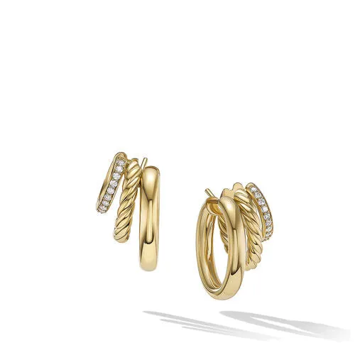 DY Mercer Multi Hoop Earrings in 18K Yellow Gold with Pavé Diamonds