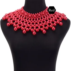 Egyptian Inspired Maxi Bib Collar Choker Necklace (Red)