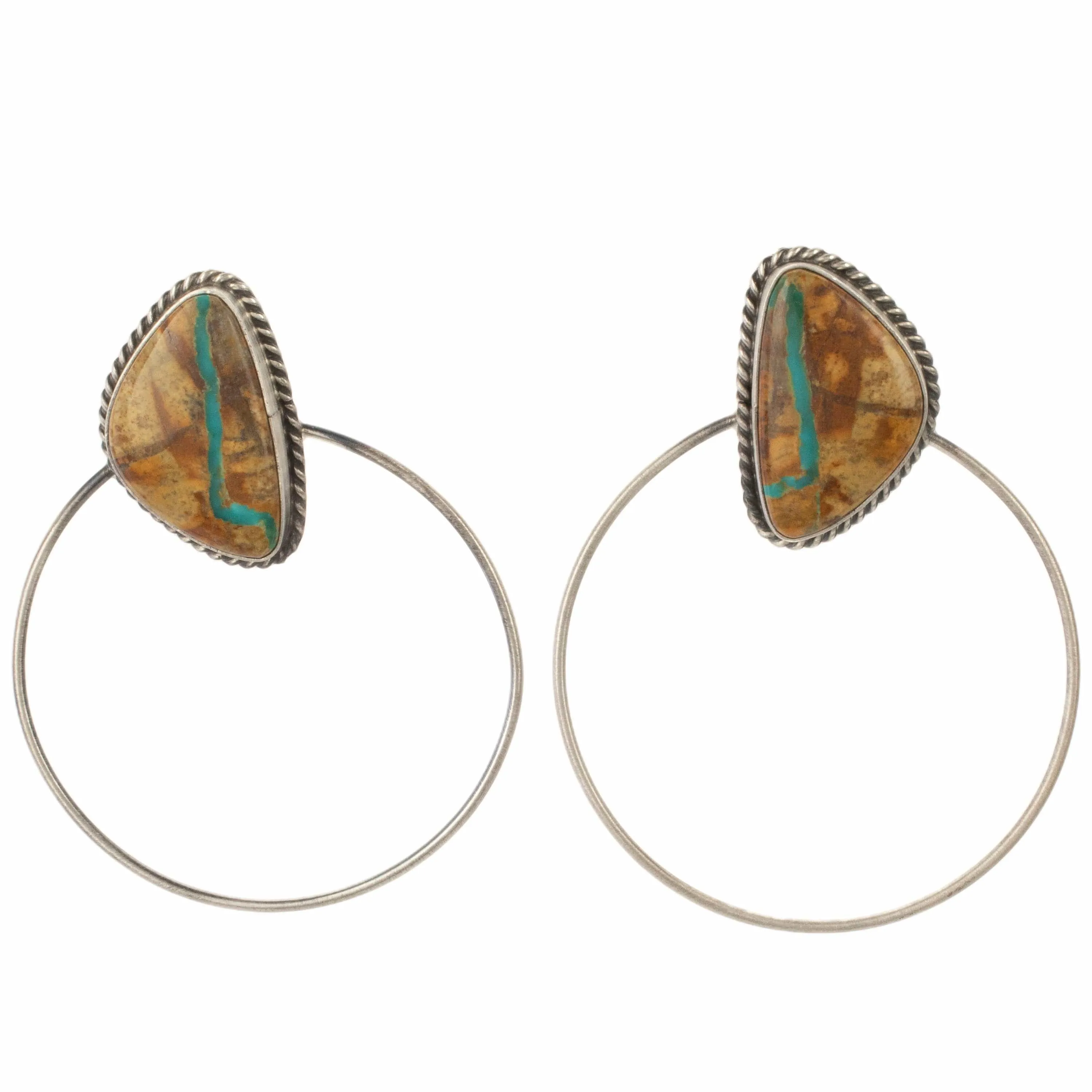 Eloise Kee Navajo Boulder Turquoise USA Native American Made 925 Sterling Silver Hoop Earrings with Stud Backing