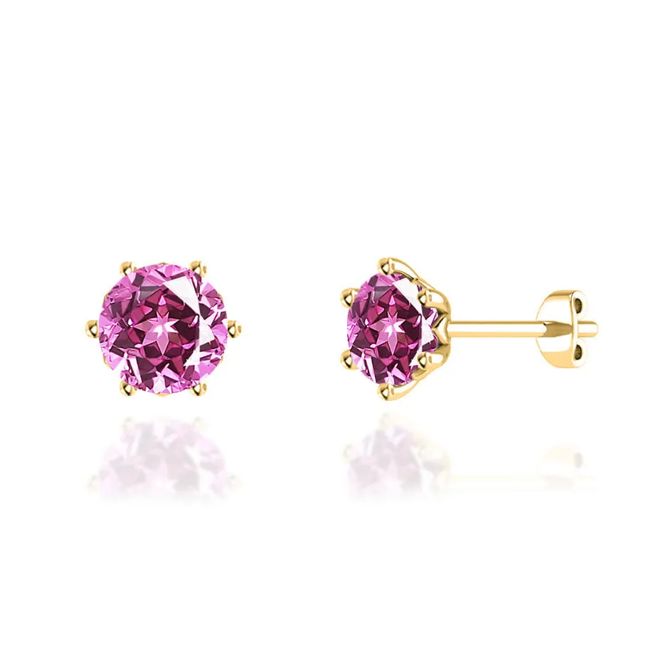 ELOISE - Round Pink Sapphire 18k Yellow Gold Lotus Leaf Stud Earrings