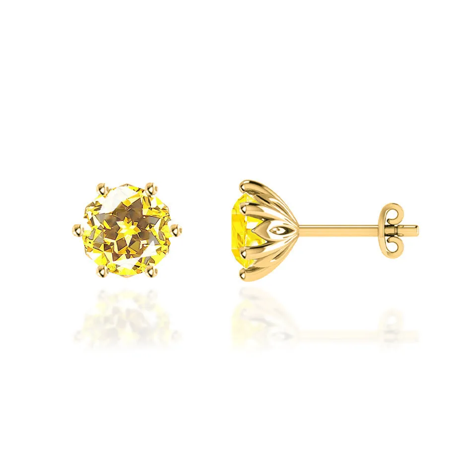 ELOISE - Round Yellow Sapphire 18k Yellow Gold Lotus Leaf Stud Earrings