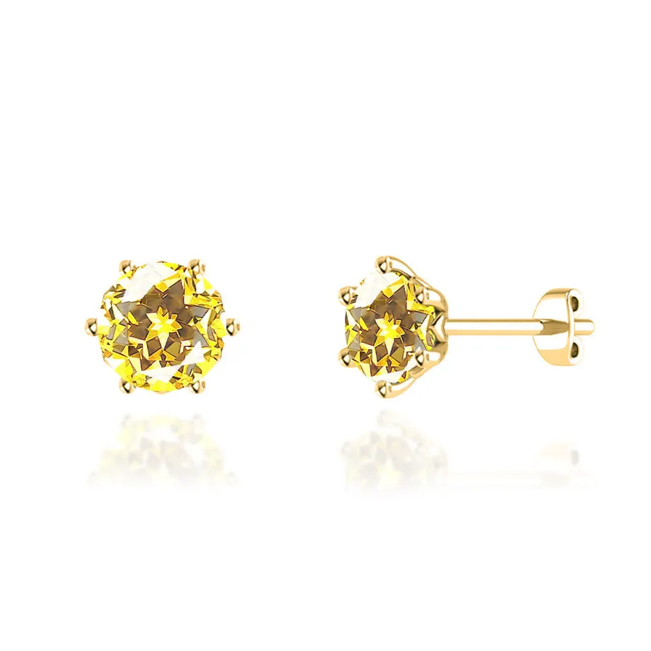 ELOISE - Round Yellow Sapphire 18k Yellow Gold Lotus Leaf Stud Earrings