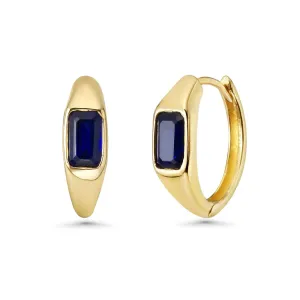 Emerald Cut Blue Sapphire Huggies Earrings (1.00 ct.) in 14K Gold