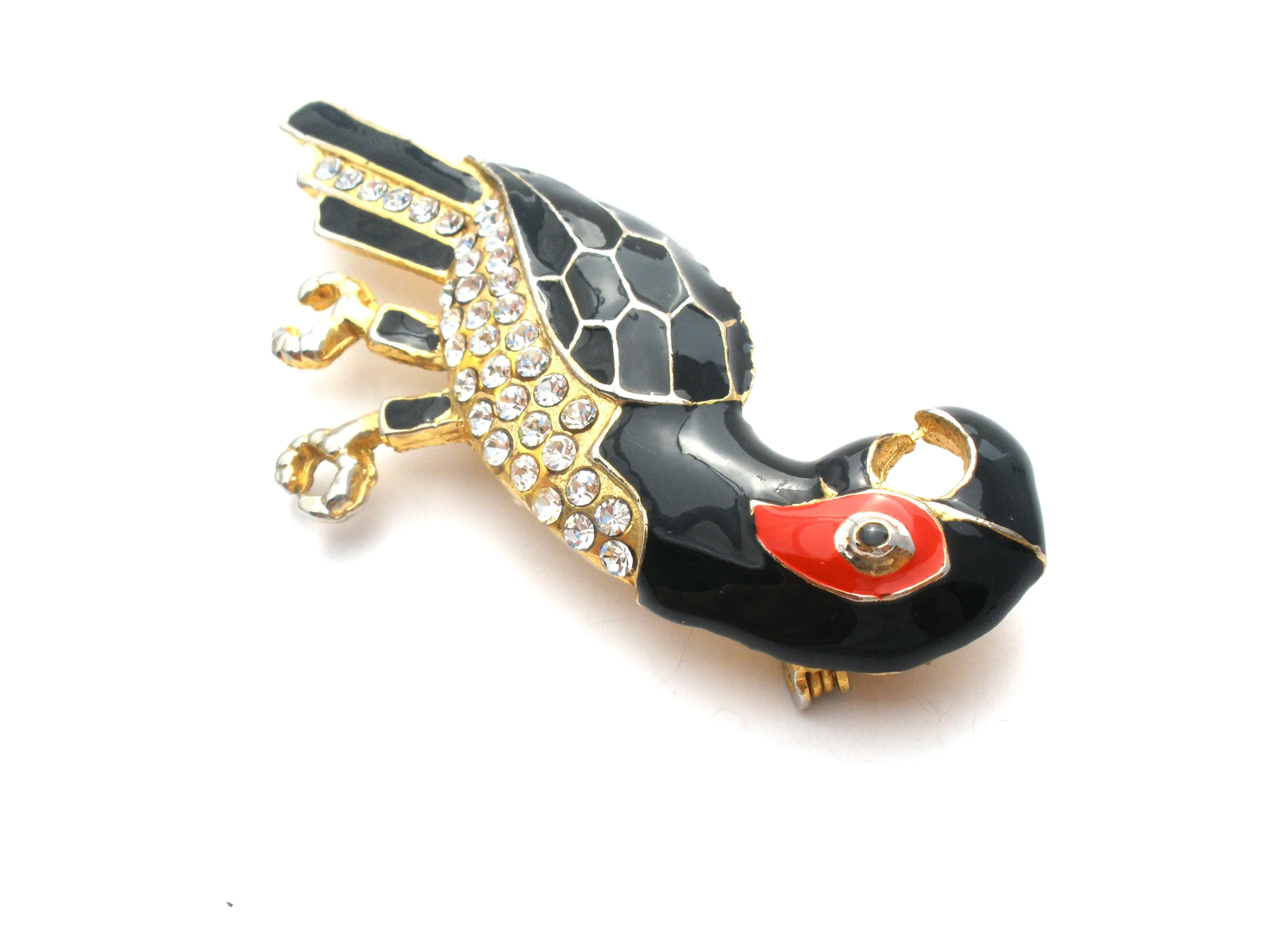 Enamel & Rhinestone Parrot Brooch Pin Vintage