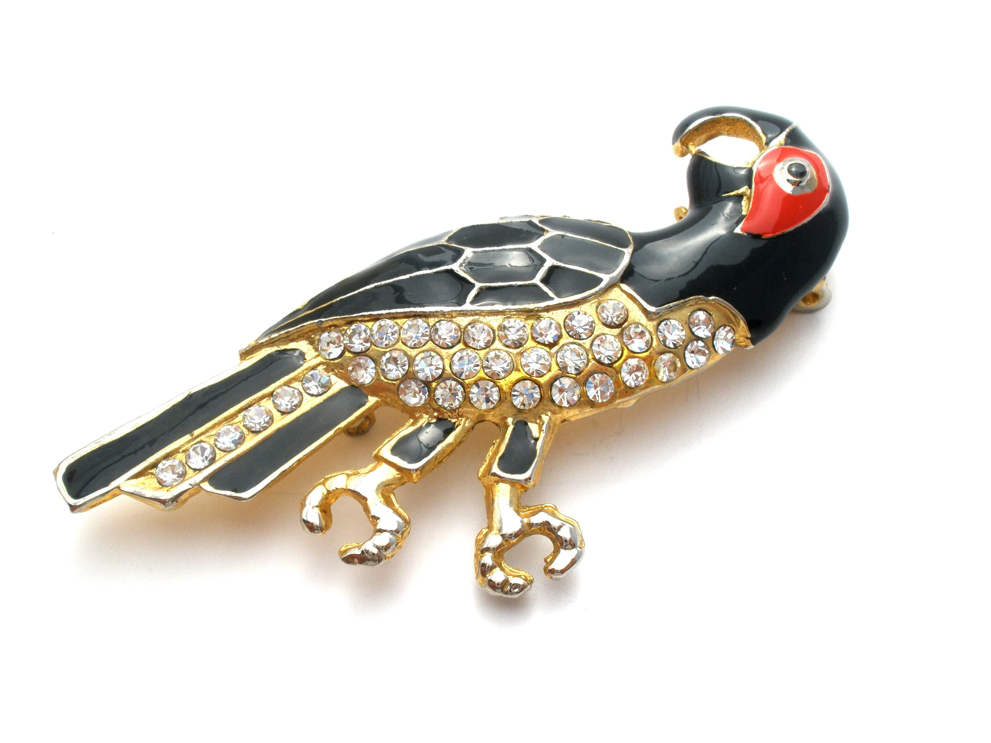 Enamel & Rhinestone Parrot Brooch Pin Vintage