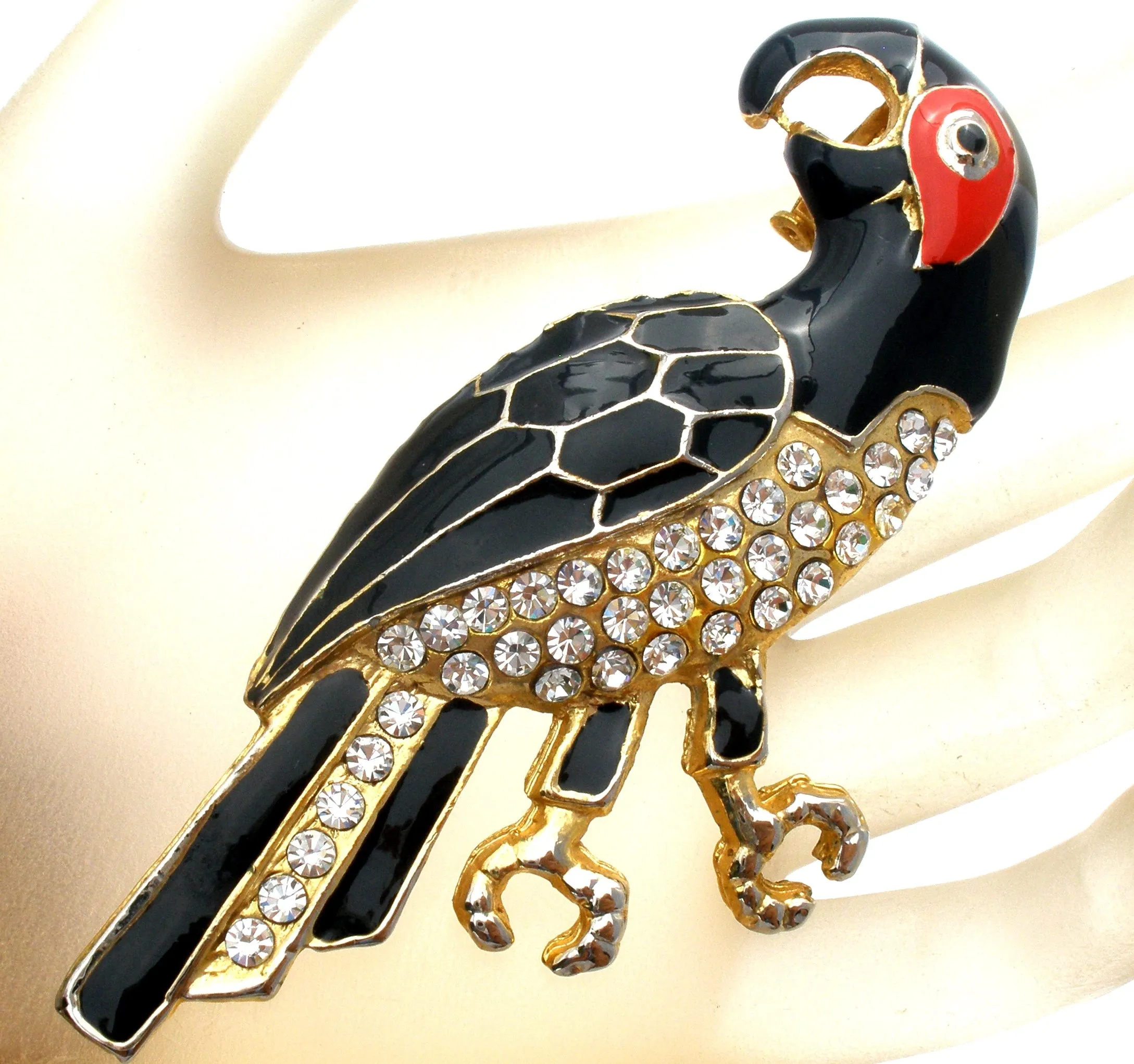 Enamel & Rhinestone Parrot Brooch Pin Vintage