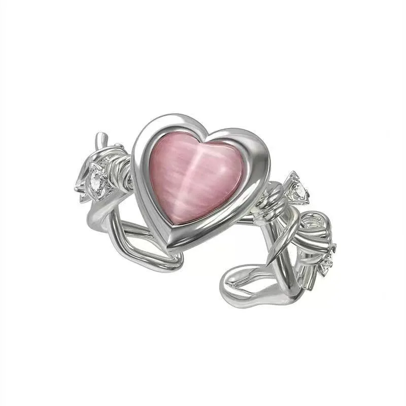 Fashion Heart Ring Cat Eye Peach Heart Adjustable Women Design Premium Rings Wedding Party Jewelry Gift