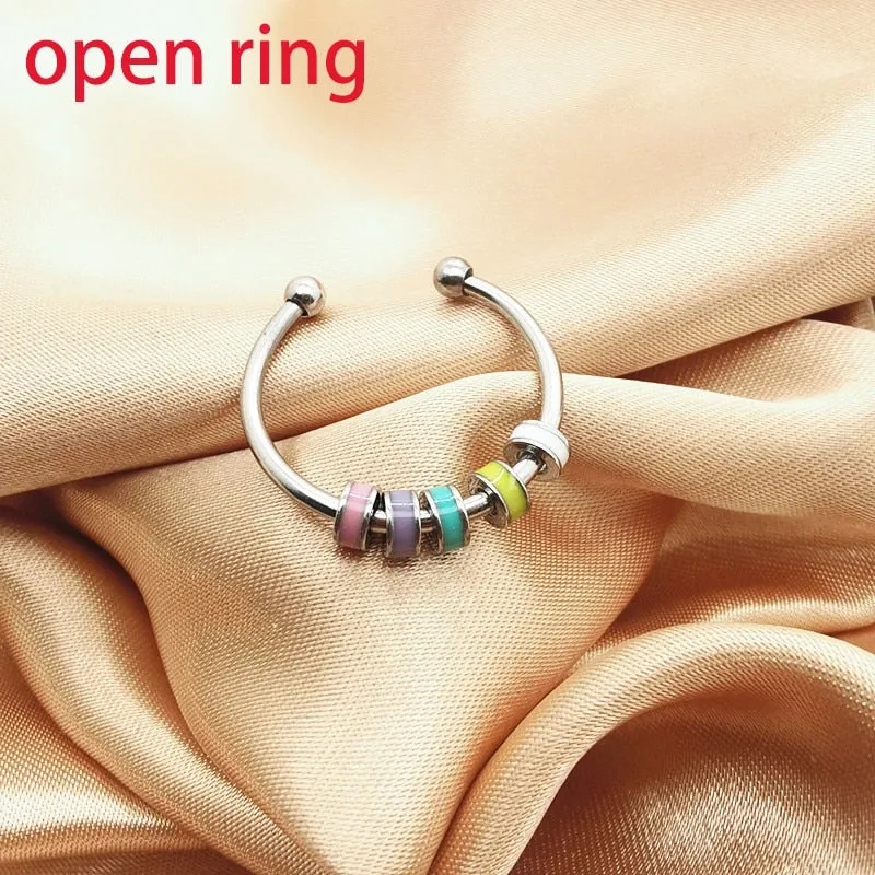 Fine Enamel Bead Anxiety Fidget Rings For Women Girls Anti Stress Release Fun Toys Ring Jewelry About Daughter Fidget Ring Gift