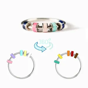 Fine Enamel Bead Anxiety Fidget Rings For Women Girls Anti Stress Release Fun Toys Ring Jewelry About Daughter Fidget Ring Gift