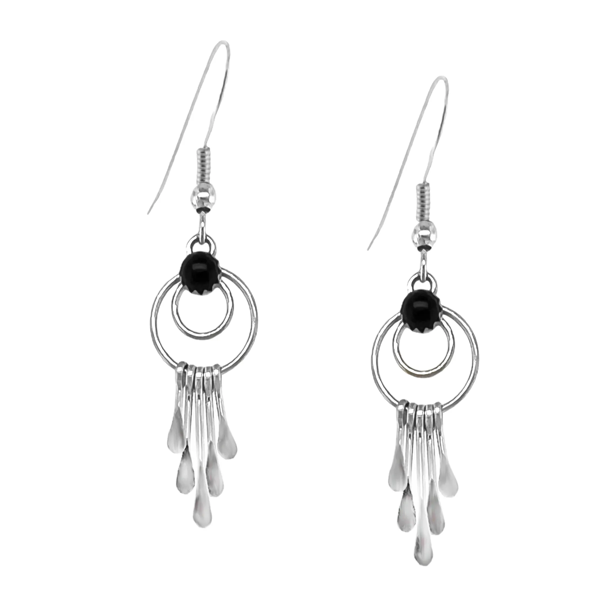 Genuine Black Onyx Earrings, 925 Sterling Silver, Native American USA Handmade, Sterling Silver, Nickel Free, French Hook