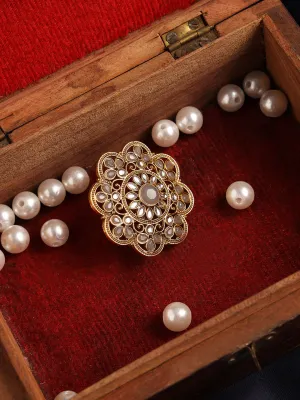 Gold-Plated Grey Kundan-Studded Finger Ring