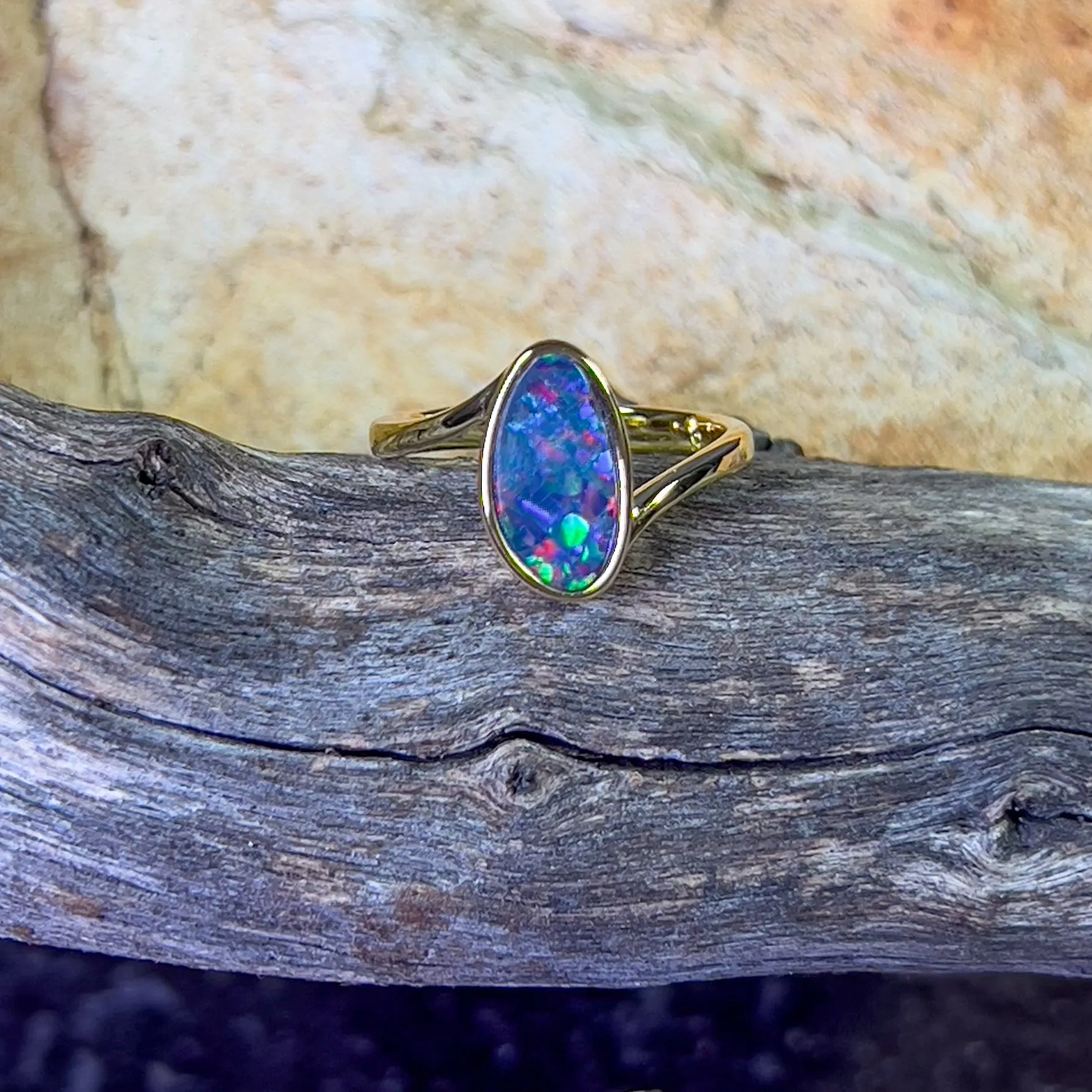 Gold plated Sterling Silver cross over oval Opal doublet ring