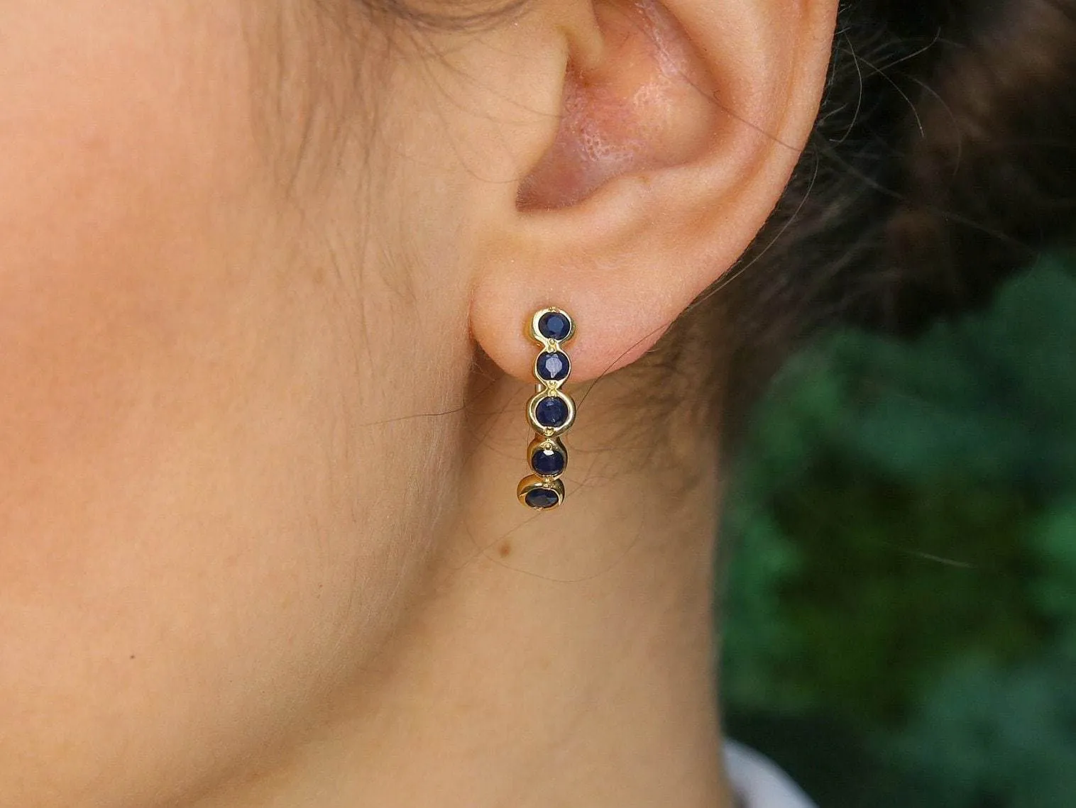 Gold Sapphire Bubble Earrings - Natural Sapphire, Long Bezel Earrings