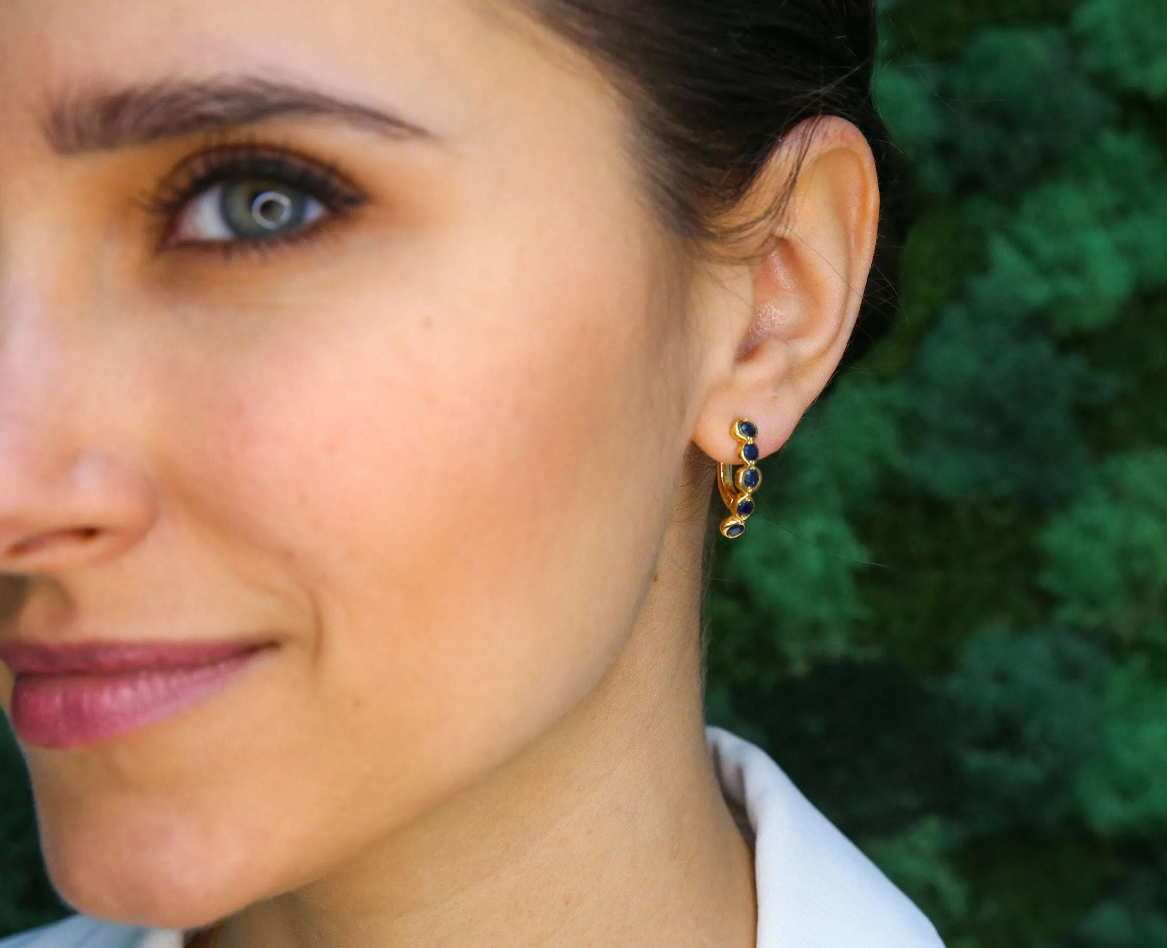 Gold Sapphire Bubble Earrings - Natural Sapphire, Long Bezel Earrings