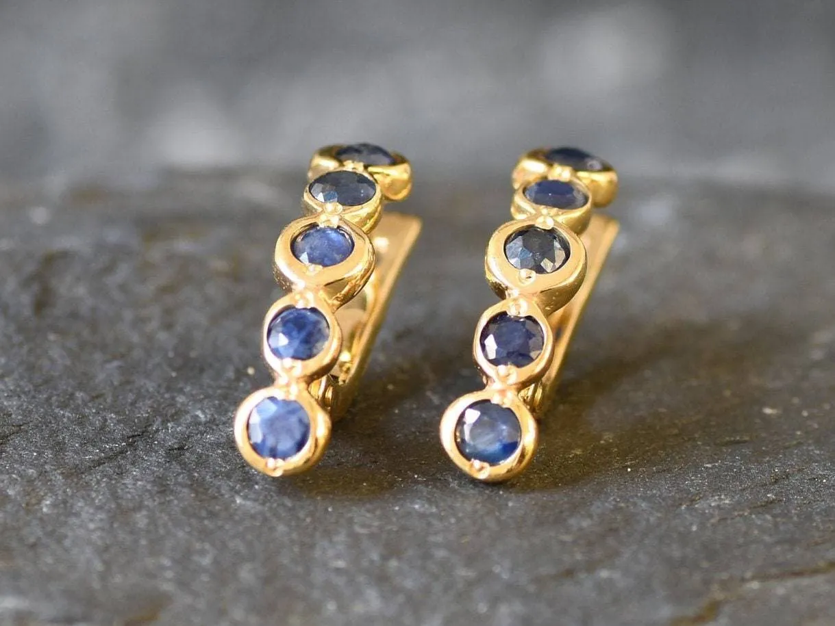 Gold Sapphire Bubble Earrings - Natural Sapphire, Long Bezel Earrings