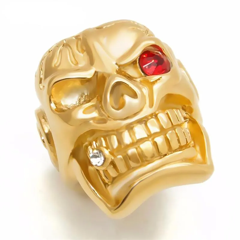 Gold Skull Cigar Blue/Red/White Stainless Steel Biker Men Rings