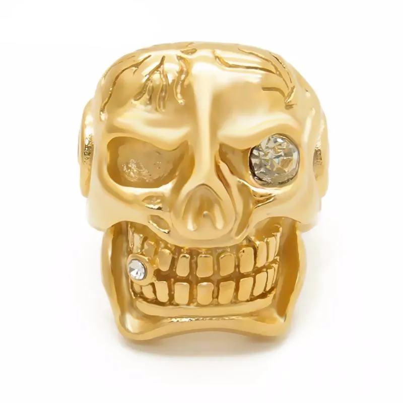 Gold Skull Cigar Blue/Red/White Stainless Steel Biker Men Rings