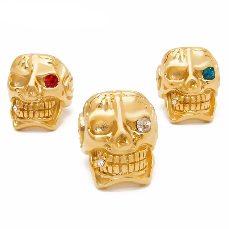 Gold Skull Cigar Blue/Red/White Stainless Steel Biker Men Rings