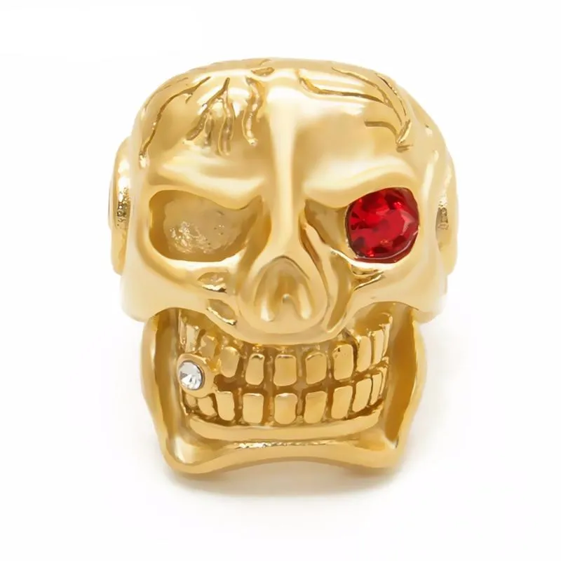 Gold Skull Cigar Blue/Red/White Stainless Steel Biker Men Rings