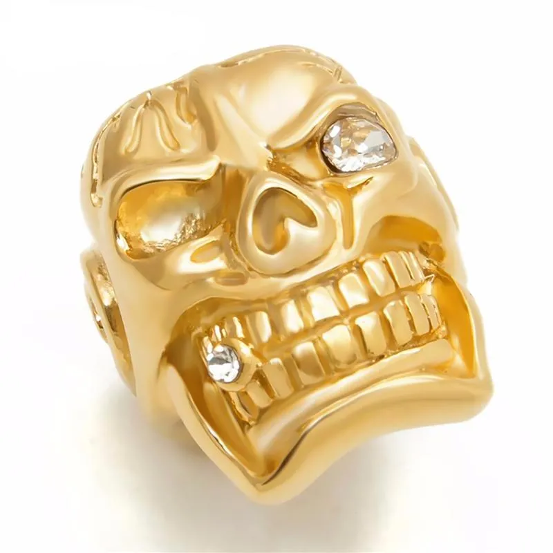 Gold Skull Cigar Blue/Red/White Stainless Steel Biker Men Rings