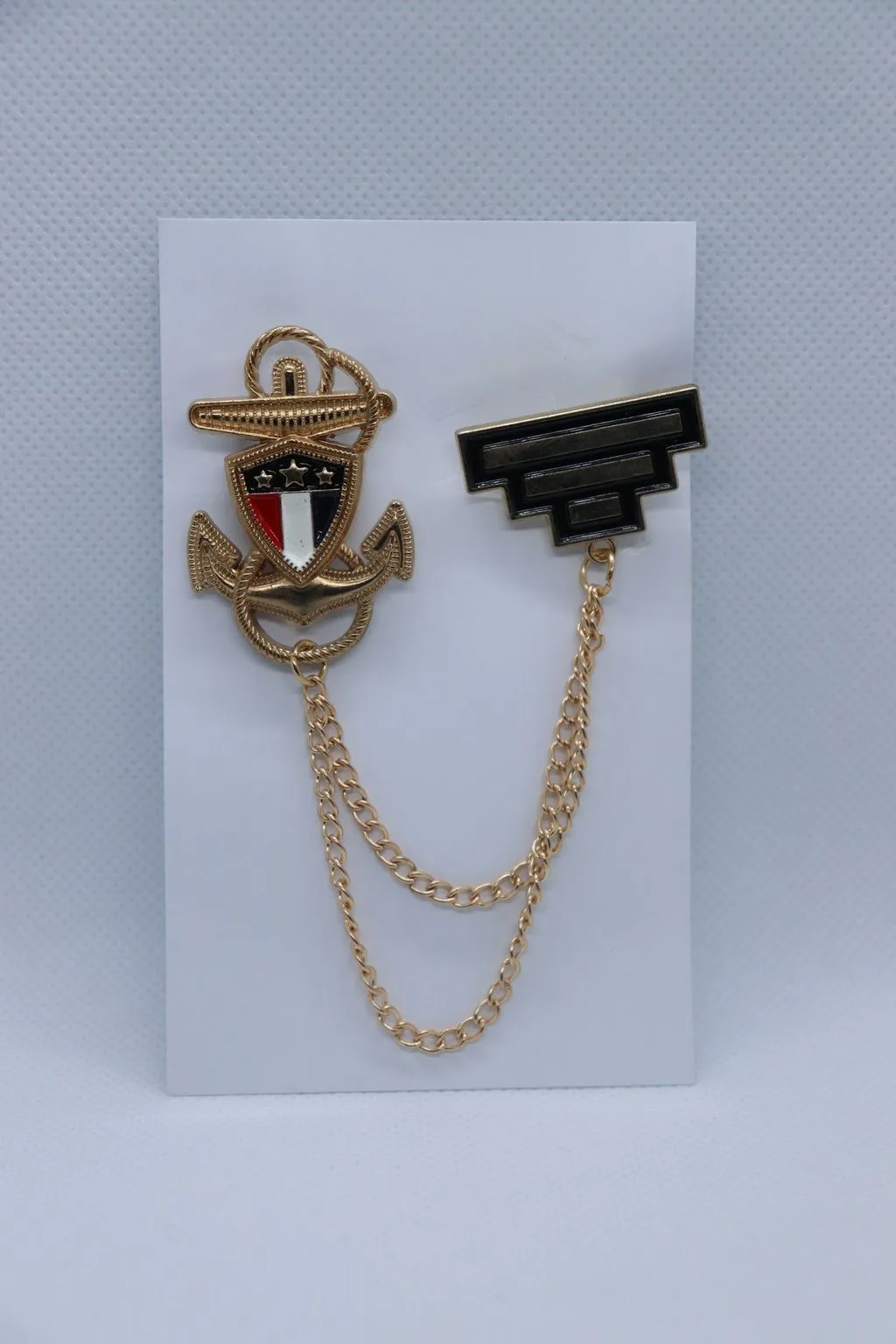 Golden Anchor And Flag Brooch