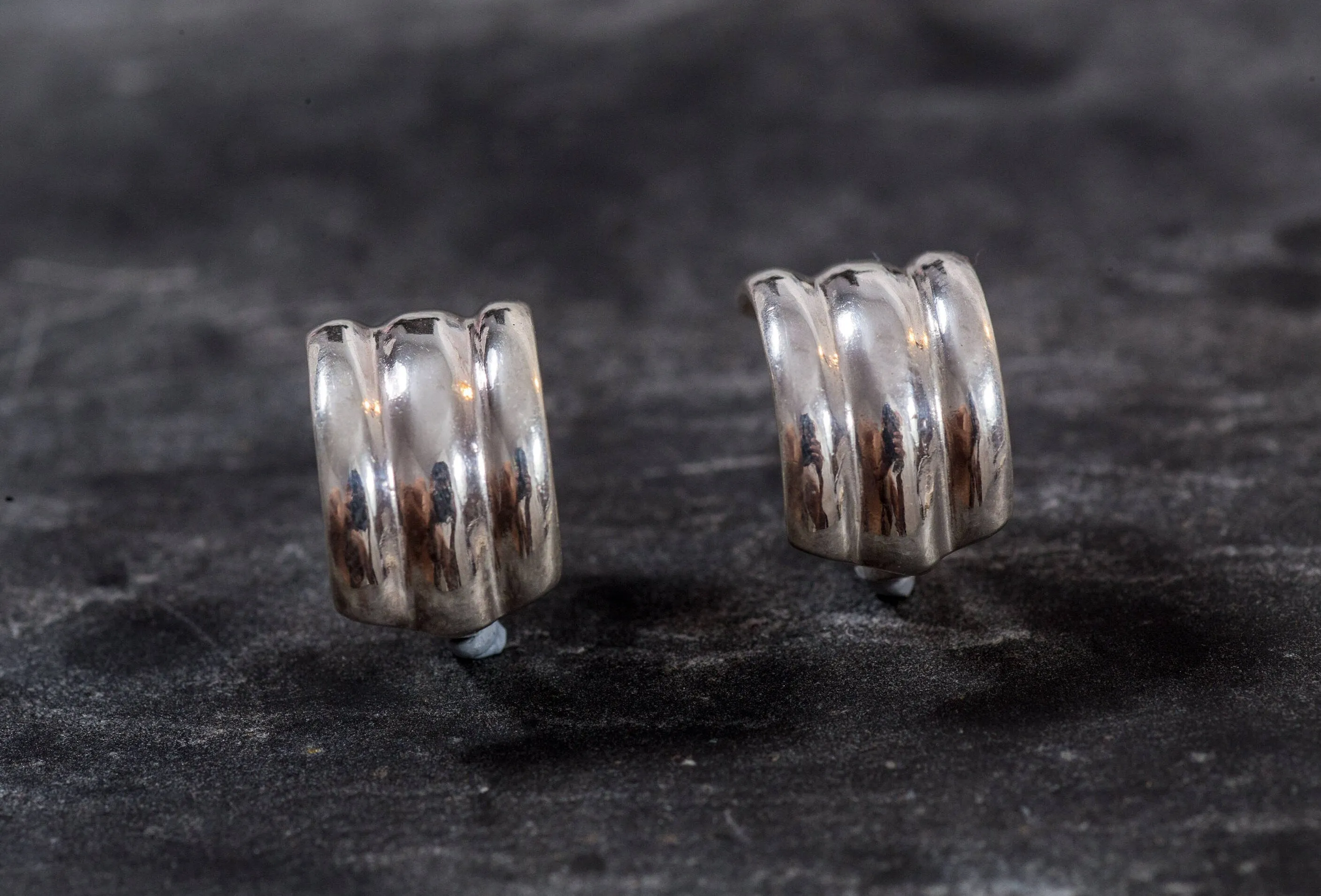 Half Hoop Earrings - Triple Band Earrings - Silver Ribbed Earrings