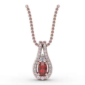 Halo Teardrop Ruby and Diamond Pendant