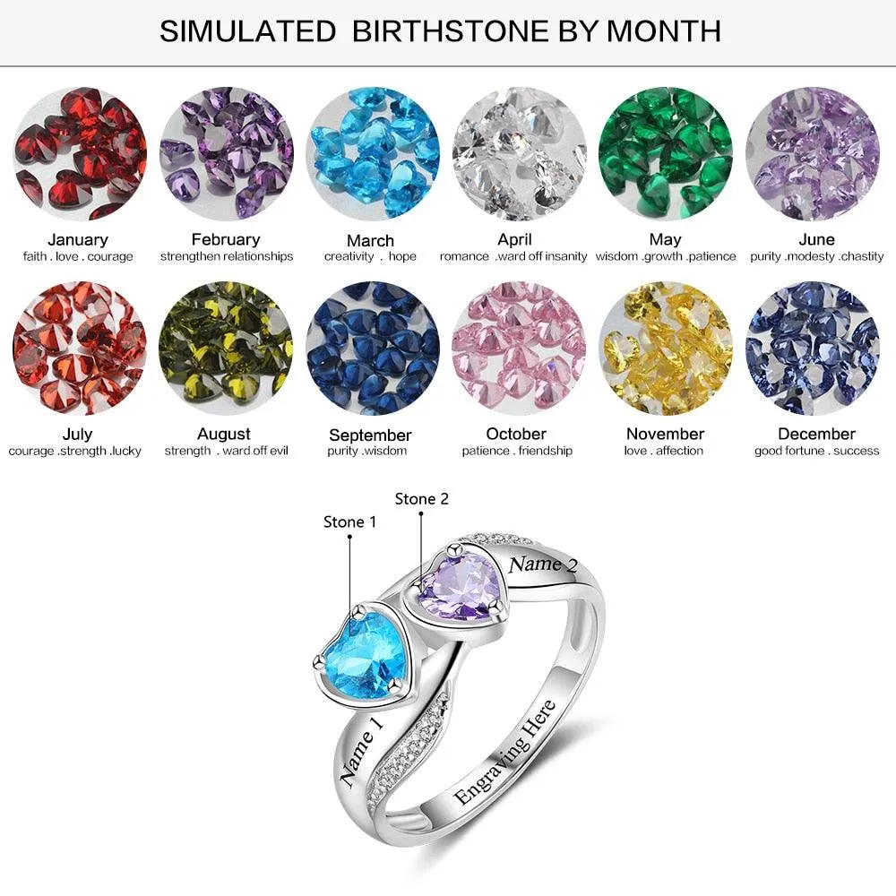 Heart Birthstone Engraved Ring for Women - Promise Ring for Women - Sterling Silver Jewelry for Women