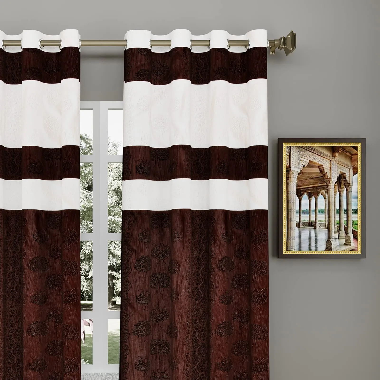 Heart Home Forest Printed Home Décor Door Curtain with 8 Eyelet, 7 ft (Brown & Cream)-Hs43Hearth25606(Polyester_Multicolour)