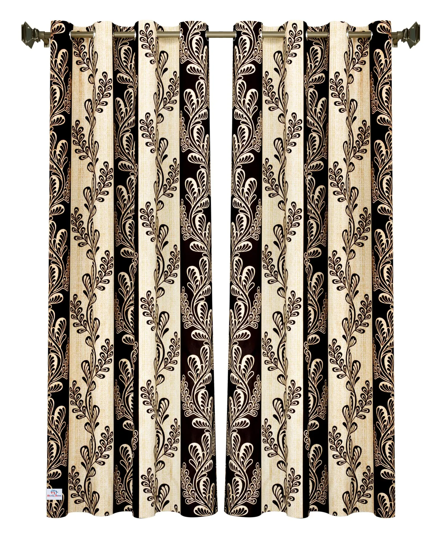 Heart Home Leaf Printed 7 ft Door Curtain for Living Room, Bed Room, Kids Room with 8 Eyelet- Pack of 2 (Brown)-Hs43Hearth25599(Polyester_Brown)