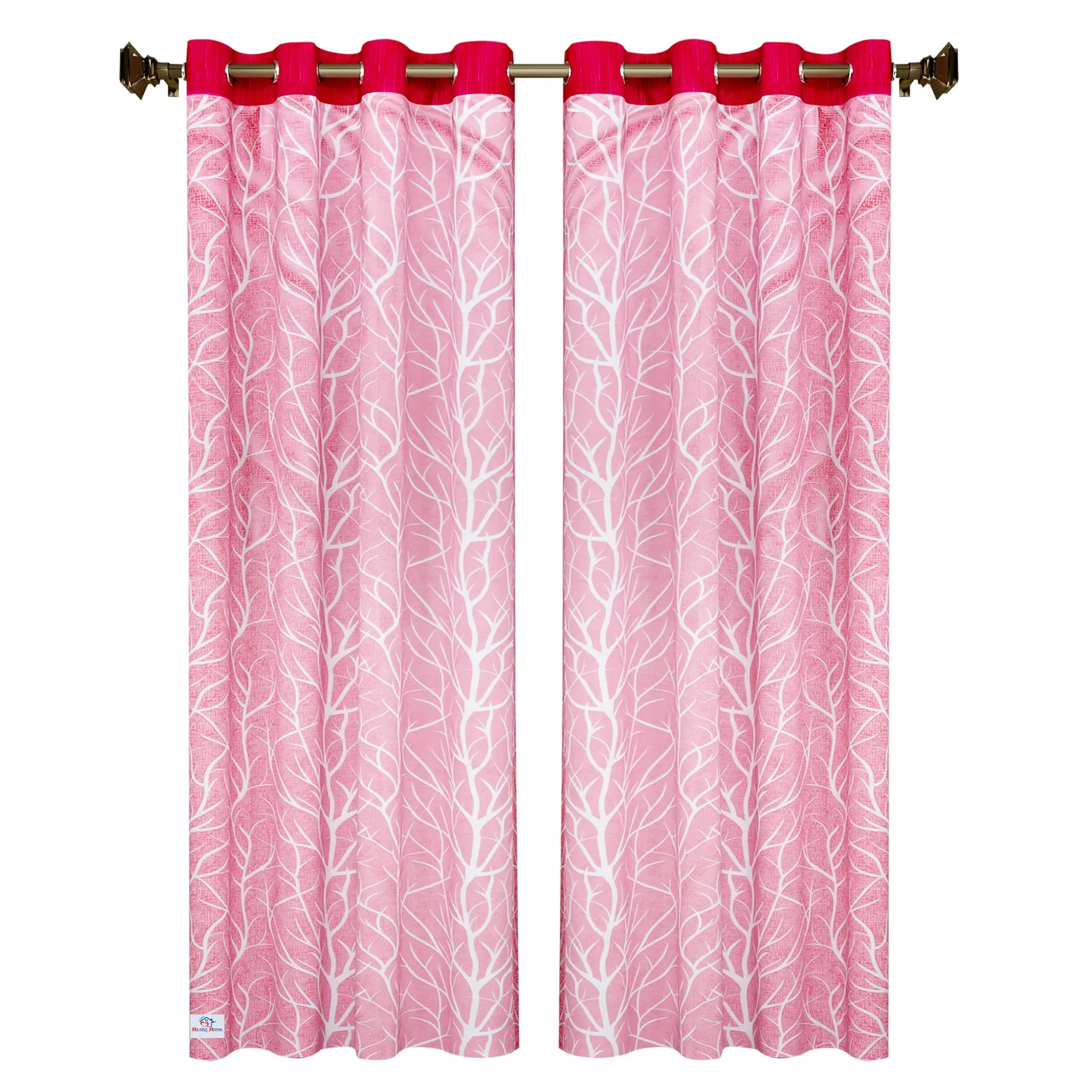 Heart Home Tree Printed 7 ft Door Curtain for Living Room, Bed Room, Kids Room with 8 Eyelet- Pack of 2 (Pink)-Hs43Hearth25583(Polyester_Pink)