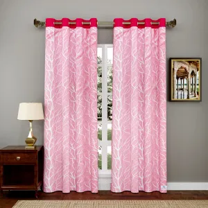 Heart Home Tree Printed 7 ft Door Curtain for Living Room, Bed Room, Kids Room with 8 Eyelet- Pack of 2 (Pink)-Hs43Hearth25583(Polyester_Pink)